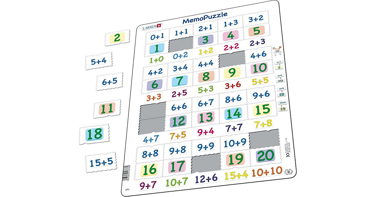 Lernpuzzle Memo-Puzzle Addition Zahlen 0-20, 40 Teile, 36,5 x 28,5 cm Lernpuzzle Memo-Puzzle Addition Zahlen 0-20, 40 Teile, 36,5 x 28,5 cm von Larsen