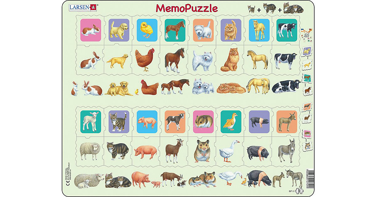 Lernpuzzle Memo-Puzzle Tiere (Mama- und Baby-Tiere), 32 Teile, 36,5 x 28,5 cm von Larsen