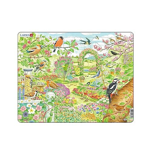 Larsen FH37 Bunte Blumen und Vögel in einem schönen Garten, 60 Stück Rahmenpuzzles Jigsaw Puzzle von Larsen