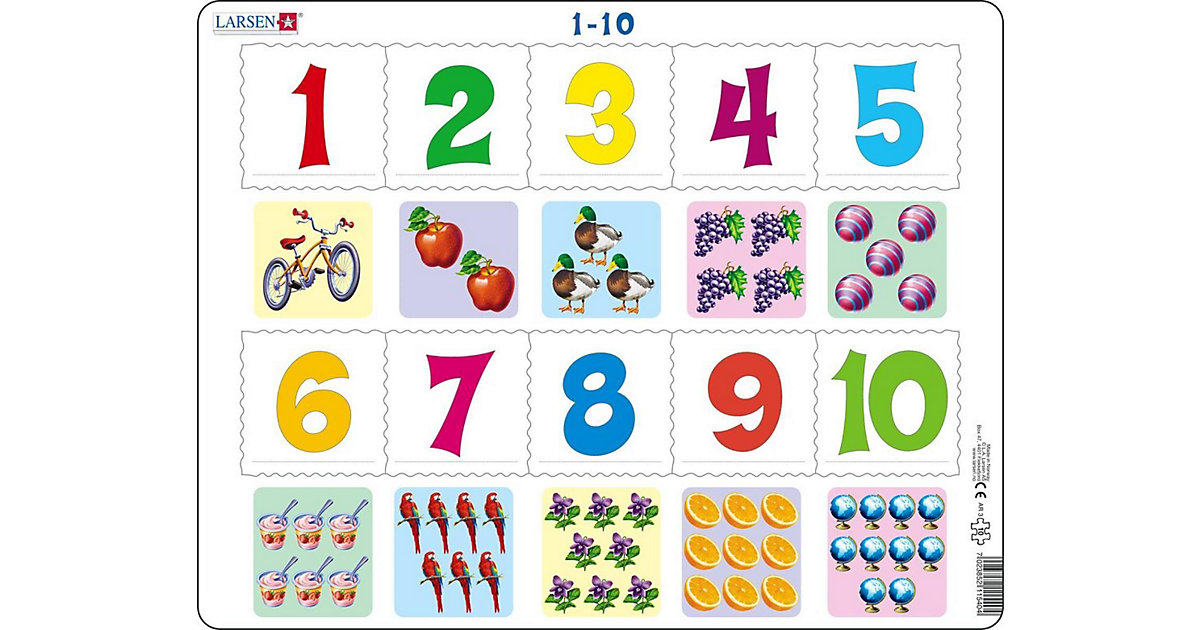 Rahmen-Puzzle, 10 Teile, 36x28 cm, 1 bis 10 Zählen Rahmen-Puzzle, 10 Teile, 36x28 cm, 1 bis 10 Zählen von Larsen