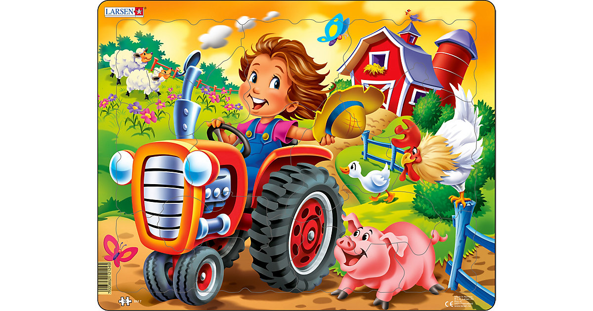 Rahmen-Puzzle, 15 Teile, 36x28 cm, Bauernhof-Kind mit Traktor von Larsen