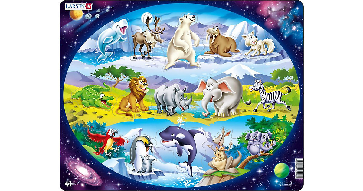 Rahmen-Puzzle, 15 Teile, 36x28 cm, Tiere um die Welt Rahmen-Puzzle, 15 Teile, 36x28 cm, Tiere um die Welt von Larsen
