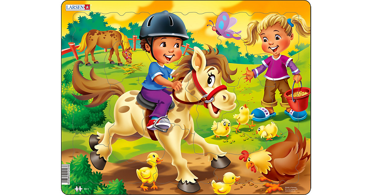 Rahmen-Puzzle, 16 Teile, 36x28 cm, Bauernhof-Kind mit Pony von Larsen