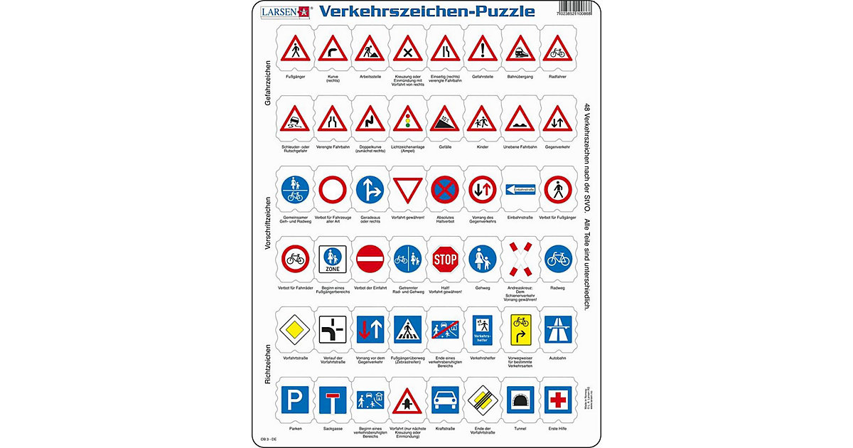 Rahmen-Puzzle, 26 Teile, 36x28 cm, Verkehrszeichen Rahmen-Puzzle, 26 Teile, 36x28 cm, Verkehrszeichen von Larsen