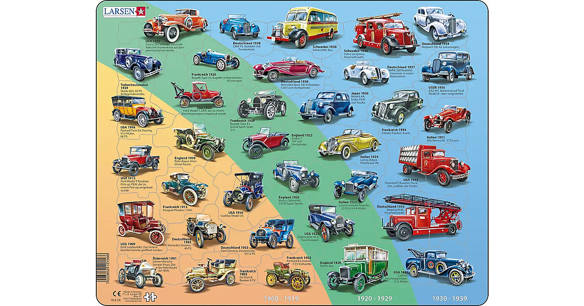 Rahmen-Puzzle, 42 Teile, 36x28 cm, Historische Autos von Larsen