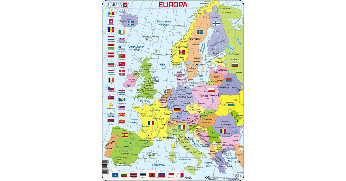 Rahmen-Puzzle, 48 Teile, 36x28 cm, Karte Europa (politisch) von Larsen
