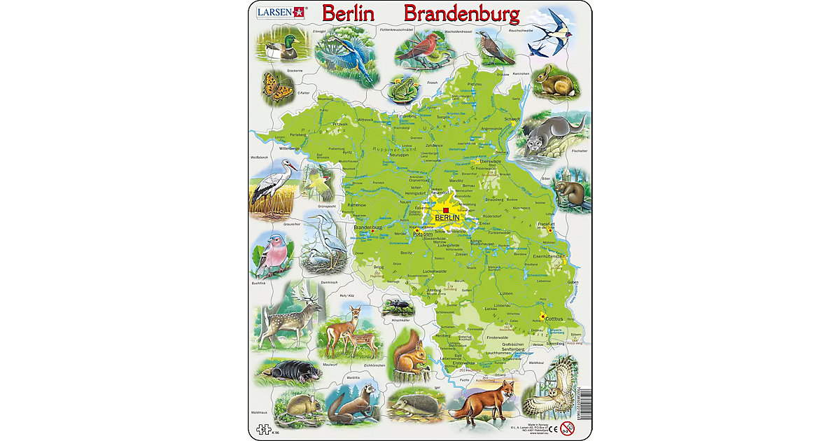 Rahmen-Puzzle, 62 Teile, 36x28 cm, Karte Berlin / Brandenburg (physisch) von Larsen