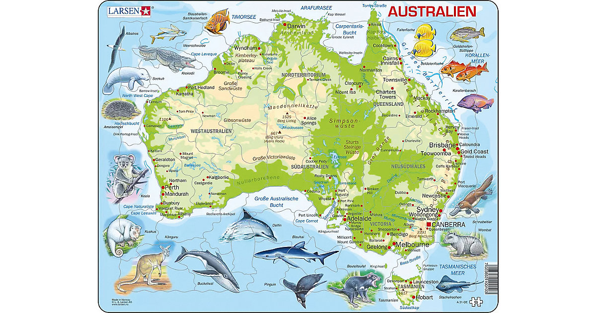 Rahmen-Puzzle, 65 Teile, 36x28 cm, Karte Australien von Larsen