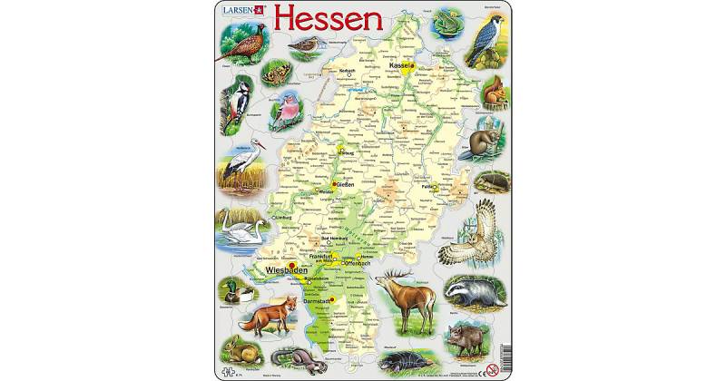 Rahmen-Puzzle, 68 Teile, 36x28 cm, Karte Hessen (physisch) von Larsen