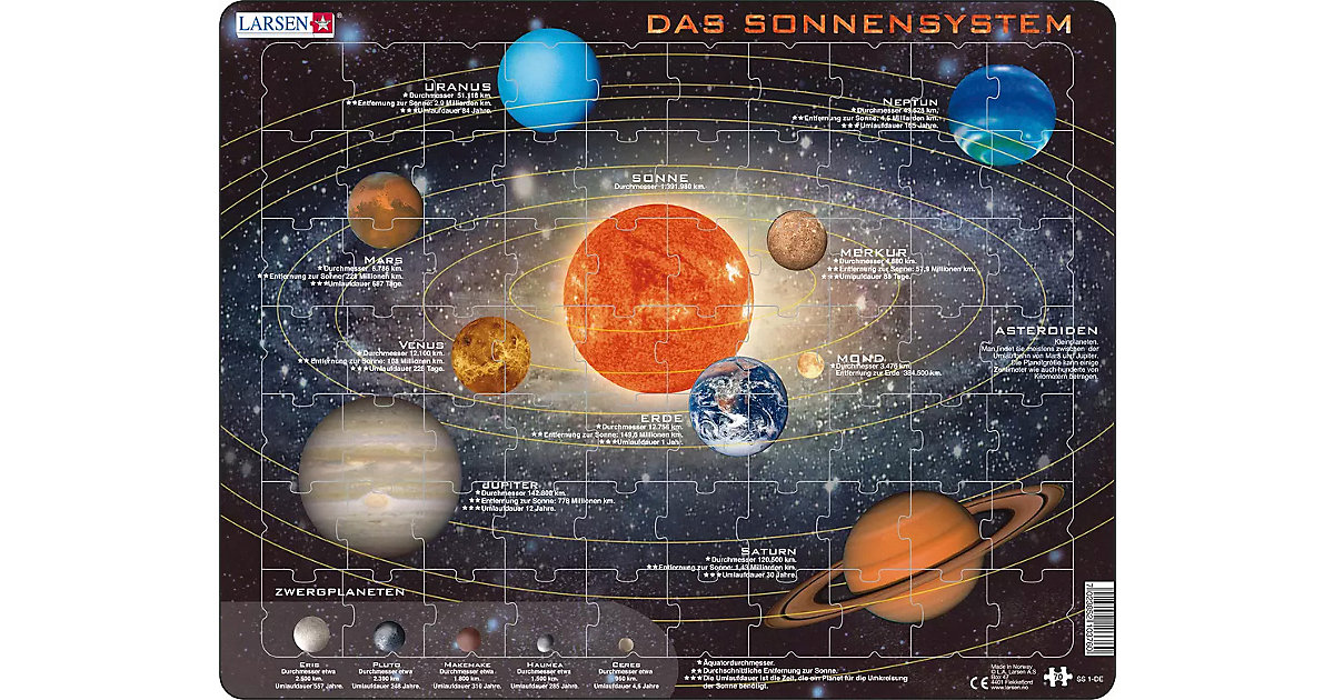 Rahmen-Puzzle, 70 Teile, 36x28 cm, Das Sonnensystem von Larsen