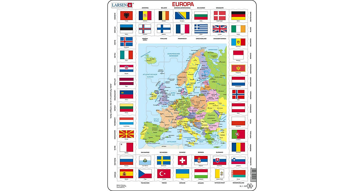 Rahmen-Puzzle, 70 Teile, 36x28 cm, Europa Länder & Flaggen Rahmen-Puzzle, 70 Teile, 36x28 cm, Europa Länder & Flaggen von Larsen