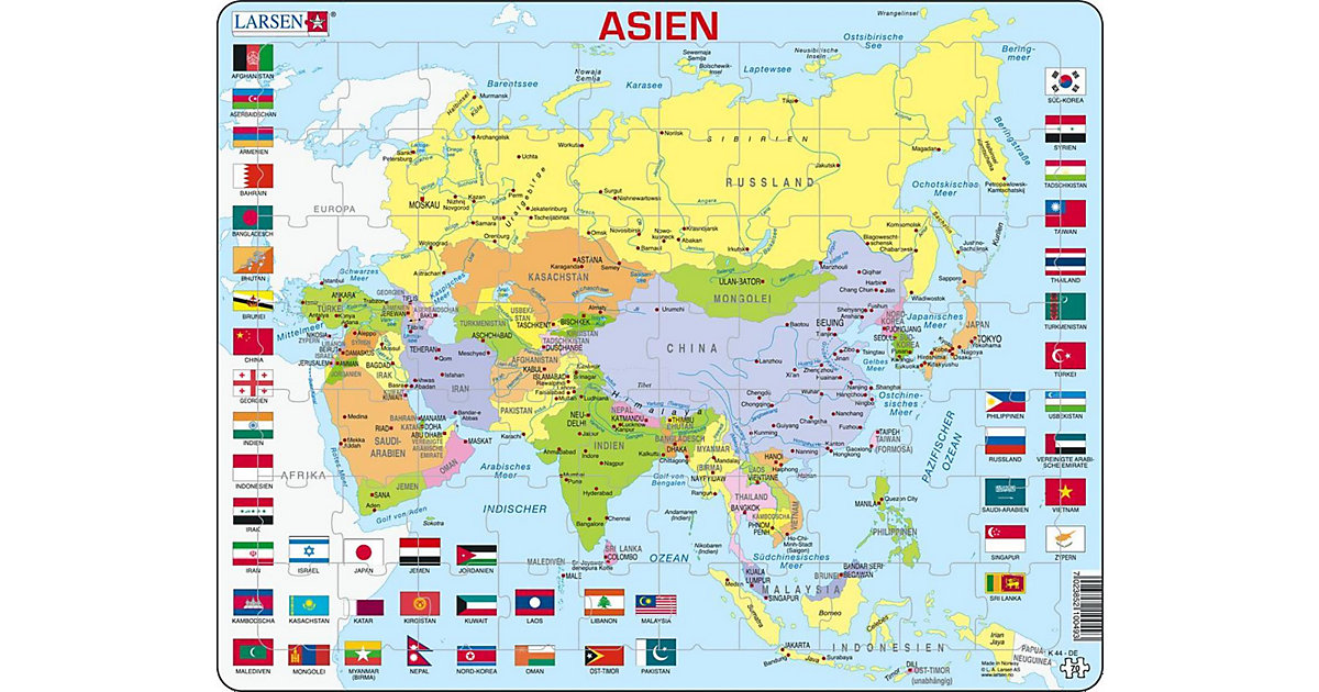 Rahmen-Puzzle, 70 Teile, 36x28 cm, Karte Asien (politisch) von Larsen