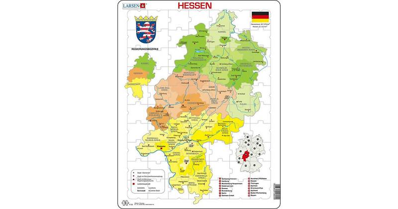 Rahmen-Puzzle, 70 Teile, 36x28 cm, Karte Hessen (politisch) von Larsen