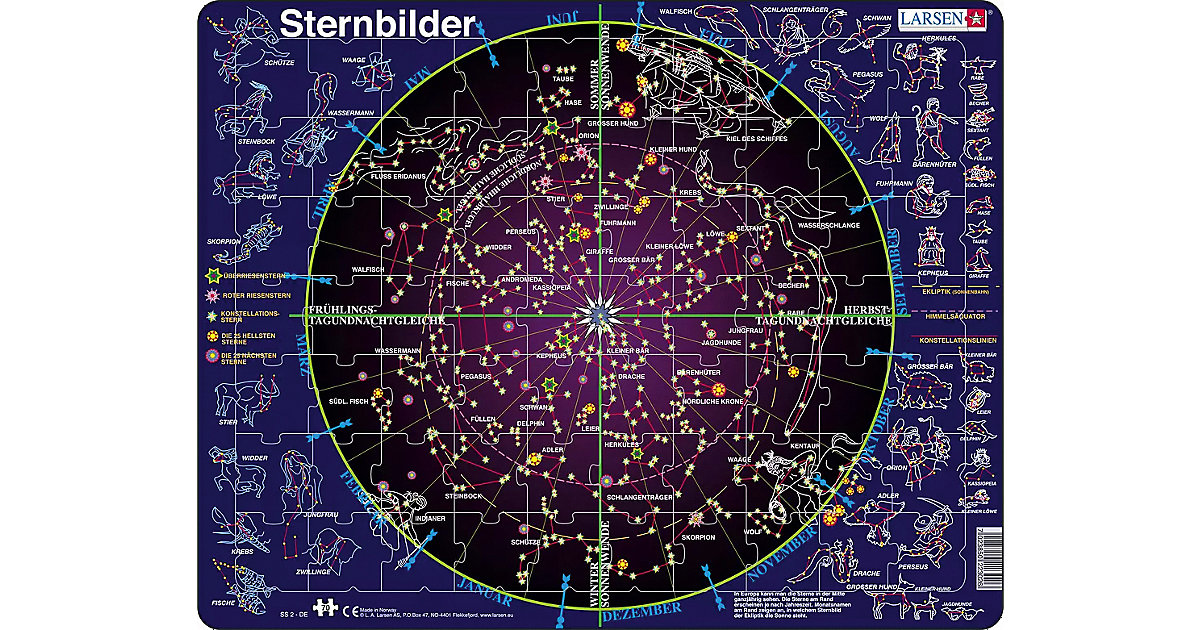 Rahmen-Puzzle, 70 Teile, 36x28 cm, Sternenbilder von Larsen