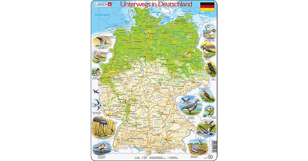Rahmen-Puzzle, 91 Teile, 36x28 cm, Unterwegs in Deutschland Rahmen-Puzzle, 91 Teile, 36x28 cm, Unterwegs in Deutschland von Larsen