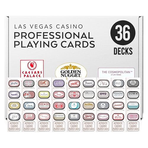 Authentische Las Vegas Casino Spielkarten – 36 Deck-Bundle (keine Joker) – gebrauchte Casino-Karten mit ausgeschnittenen Ecken, Standardgröße – Designs aus verschiedenen Casinos – perfekt für Poker von Las Vegas Style