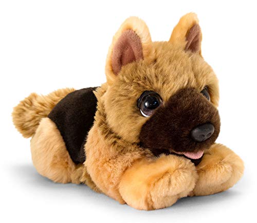 Lashuma Keel Toys Plüschtier Hund Schäferhund, Kuscheltier Hündchen Liegend 32 cm, Stoffhund Beige von Lashuma