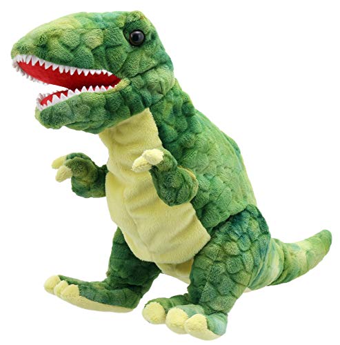 Lashuma T - Rex Handpuppe Grün, Plüschtier Dinosaurier als Kasperpuppe und Einschlafhilfe, Weiche Theaterpuppe 28 cm von Lashuma