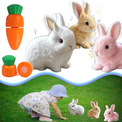 Laspi 2025 Interaktives Kaninchen Spielzeug, Ostergeschenke Kinder, Hüpfendes Kaninchen, Bunny Mein Realistisches Kaninchen, Bunny-pal, Plüschhase für Ostern Weihnachtstag Geschenke (3 Stück) von Laspi