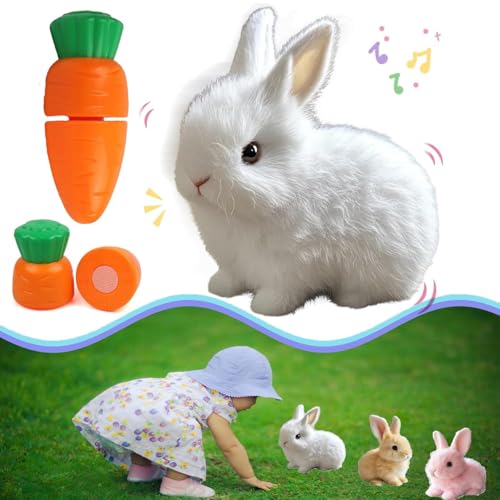 Laspi 2025 Interaktives Kaninchen Spielzeug, Ostergeschenke Kinder, Hüpfendes Kaninchen, Bunny Mein Realistisches Kaninchen, Bunny-pal, Plüschhase für Ostern Weihnachtstag Geschenke (Weiß) von Laspi