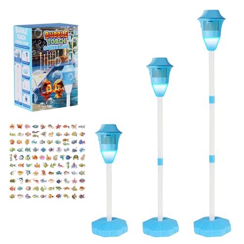 Tiki Torch Bubbler - Seifenblasenmaschine, Seifenblasen Stab mit DREI Einstellbaren Höhen, Seifenblasenmaschine für Kinder mit Licht und Musik für Partys und Hochzeiten (Blau+Aufkleber) von Laspi