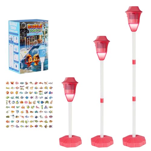 Tiki Torch Bubbler - Seifenblasenmaschine, Seifenblasen Stab mit DREI Einstellbaren Höhen, Seifenblasenmaschine für Kinder mit Licht und Musik für Partys und Hochzeiten (Rot+Aufkleber) von Laspi