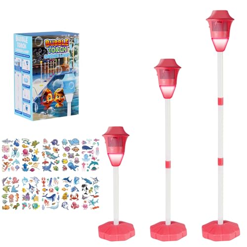 Tiki Torch Bubbler - Seifenblasenmaschine, Seifenblasen Stab mit DREI Einstellbaren Höhen, Seifenblasenmaschine für Kinder mit Licht und Musik für Partys und Hochzeiten (Rot+Tattoo-Aufkleber) von Laspi