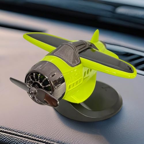 Propeller Fighter Solarbetriebenes Ornament für Autos, innovative Lichtsensor-Flugzeugdekoration (Hellgrün) von Lastdaytime