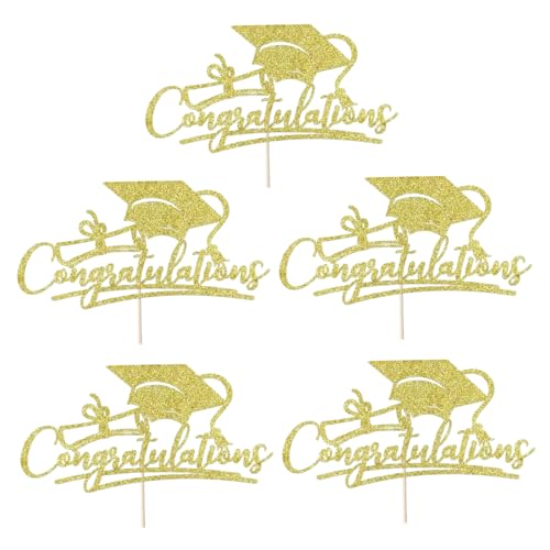 5pcs Abschlusskuchen -Topper, Kuchendekorationen, Goldene Cupcake -Topper für High School, College -Abschluss - 5pcs Abschlusskuchen -Topper, Kuchendekorationen, Goldene Cupcake -Topper für High School, College -Abschluss - von Latebebebe