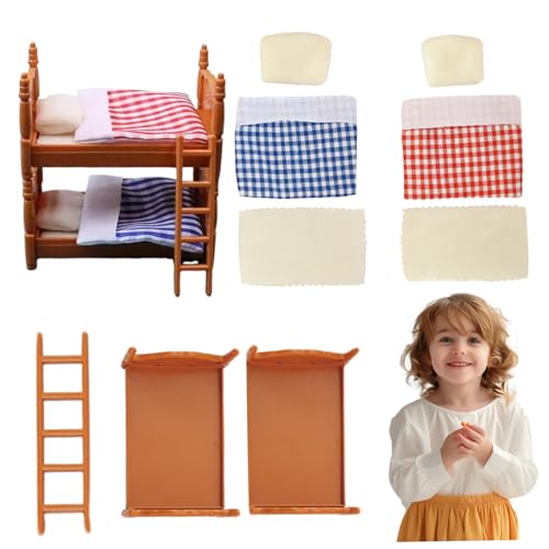 Dollhouse Bett süßes lebensecht Etagenbett 3.7x2, 4x3, 9 Zoll Square Grid Spielzeug lustige DIY Accessoires Dollhouse Möbel für Mädchen Kinder Rollenspiele Geschenke von Latebebebe