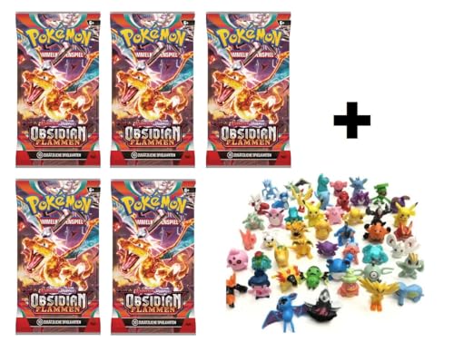 Pokemon Booster Packs Sammelkarten deutsch | + 3 Sammelfiguren (Obsidian Flammen, 10, Stück) von Laubner