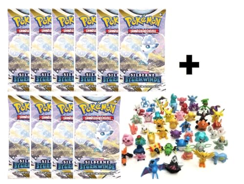 Pokemon Booster Packs Sammelkarten deutsch | + 3 Sammelfiguren (Silberne Sturmwinde, 10, Stück) von Laubner