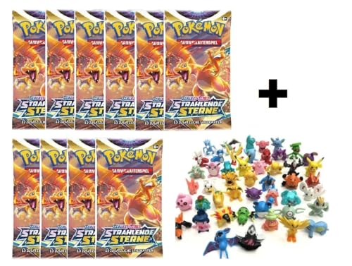 Pokemon Booster Packs Sammelkarten deutsch | + 3 Sammelfiguren (Strahlende Sterne, 10, Stück) von Laubner