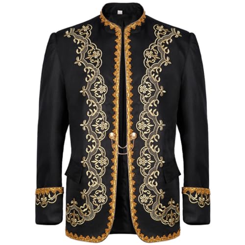 Laugopio Goldbesticktes Hofprinz-Kostüm für Herren, Palastkleidung, Halloween, Tanzaufführung (Schwarz, L) von Laugopio