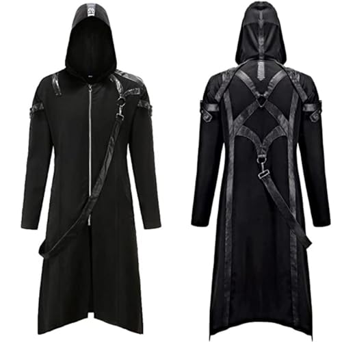 Laugopio Herren Halloween Gothic Schwarz Steampunk Renaissance Kapuzenjacke Kostüm (M) von Laugopio