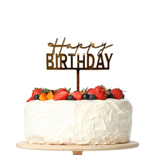 Happy Birthday Cake Topper, Gold Acryl Kuchen Dekoration für Frauen Mädchen Jungen Männer Geburtstag Party Dekorationen (Klassisch) von Laurel & Mason