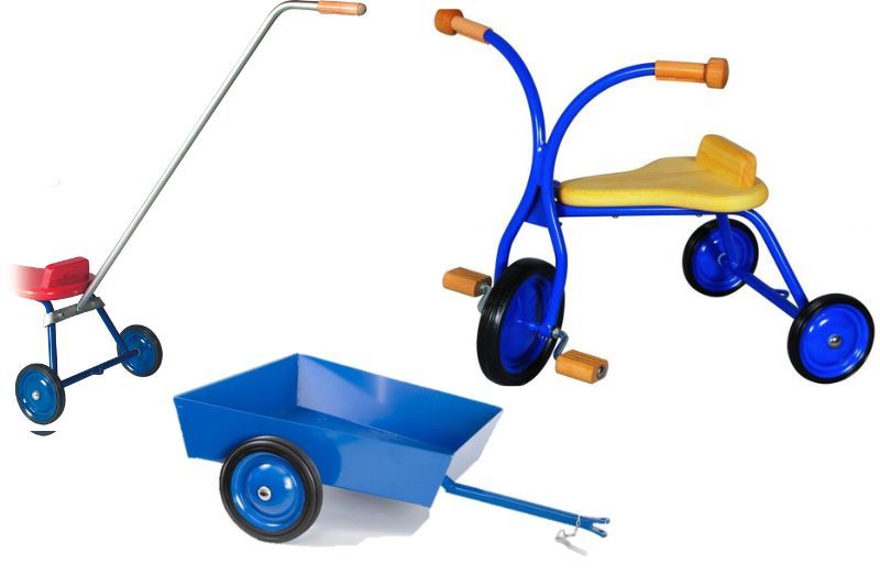 Kinderdreirad Metall, Holzsitz 27 cm Sitzhöhe, mit Metall-Anhänger u. Schiebe... Kinderdreirad Metall, Holzsitz 27 cm Sitzhöhe, mit Metall-Anhänger u. Schiebe... von Lautenbach