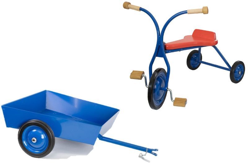 Metall-Kinderdreirad mit Anhänger blau, Sitz rot 32 cm Sitzhöhe, Lautenbach Metall-Kinderdreirad mit Anhänger blau, Sitz rot 32 cm Sitzhöhe, Lautenbach von Lautenbach
