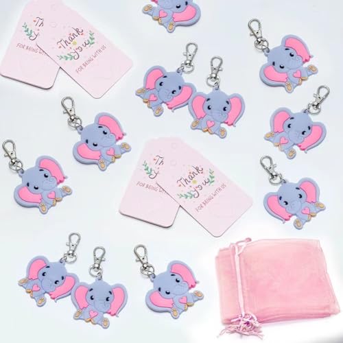 Lawnoval Niedlicher Elefanten-Schlüsselanhänger und Partygeschenk-Set für Hochzeiten und Feiern mit Etiketten und Taschen (Rosa) von Lawnoval