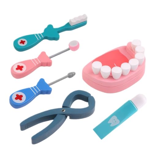 6PCS Kids Dentist Play -Set, Holzkindarzt für Spielezähne, frühe pädagogische Zahnarztspielzeug, Plastikarztkit für Kleinkinder, Geschenke |.Spielzeug von Lawnrden