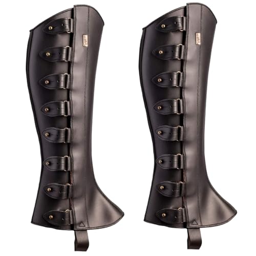 Bein Gaichs, mittelalterliche Beinpanzerung 1 Paar Renaissance mittelalterlicher Kofferraumabdeckungen PU Leder Gaders mit Fixierer verstellbares Kostüm für Party Cosplay Halloween, Black von Lawnrden