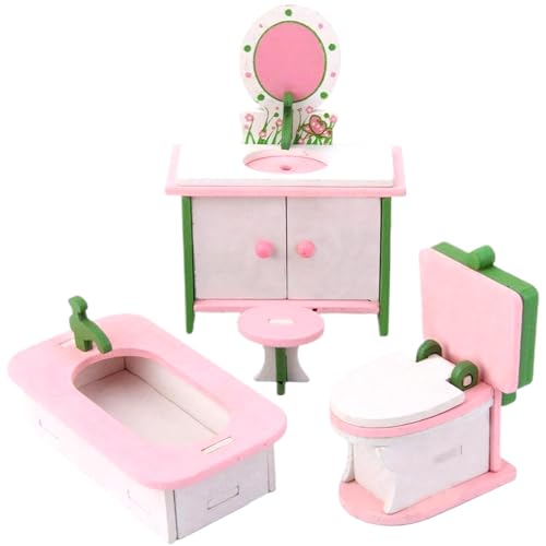 Dollhouse Möbelset, einschließlich Puppenhaus -Toilette, Badewanne, Stuhl und Schminktisch Realistische Miniaturmöbel Holz DIY Dekoratives Badezimmer Set für das Spielenspiel |.Badezimmer Dollhouse Möbelset, einschließlich Puppenhaus -Toilette, Badewanne, Stuhl und Schminktisch Realistische Miniaturmöbel Holz DIY Dekoratives Badezimmer Set für das Spielenspiel |.Badezimmer von Lawnrden