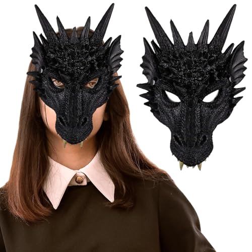 Drachenmaske coole detaillierte strukturierte Halloween -Maske mit Eckzähne 3D Realistic Black Dragon Kostüm für Erwachsene, Masken Drachenmaske coole detaillierte strukturierte Halloween -Maske mit Eckzähne 3D Realistic Black Dragon Kostüm für Erwachsene, Masken von Lawnrden
