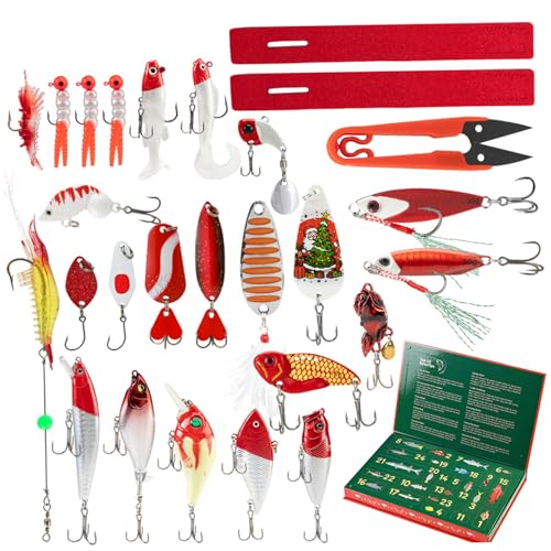 Fischerei Adventskalender 2025 24 Tage Realistic Lure Fishing Kit Weihnachten Countdown -Kalender für Urlaub Überraschung Fischer Erwachsener Männer Teen Jungen | Adventskalender von Lawnrden