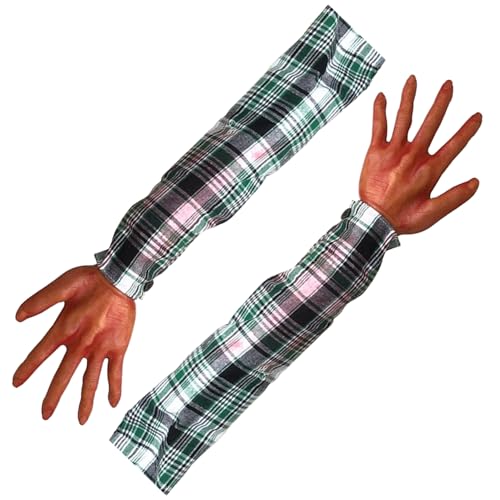 Halloween -Hände, 2pcs Halloween Hände 21 Zoll abgetrennten Arm mit kariertem Stoffhülsen, beängstigende realistische Körperteile für Haunted House Party Decor, Style 2 Halloween -Hände, 2pcs Halloween Hände 21 Zoll abgetrennten Arm mit kariertem Stoffhülsen, beängstigende realistische Körperteile für Haunted House Party Decor, Style 2 von Lawnrden