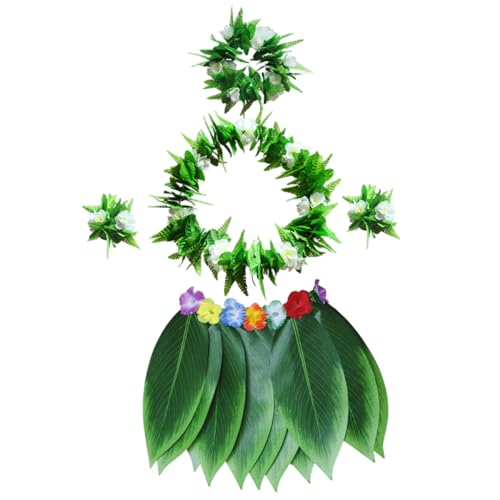 Hula -Rock Hawaiian Kostümset, Hula -Rock für Erwachsene 5pcs/Set Green Blatt mit Halsketten Armbändern Stirnband Hawaiian TOOTE KETK FÜR LUAU PARTY, L. von Lawnrden