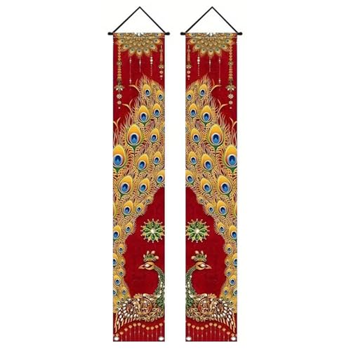 Lawnrden 1 Paar Diwali Dekorationen für Zuhause 70.9x11.8 Veranda Banner Diwali Dekor vor Veranda Begrüßungszeichen Indische Dekorationen für Home Party Pooja Hochzeit |.Indische Wanddekoration von Lawnrden