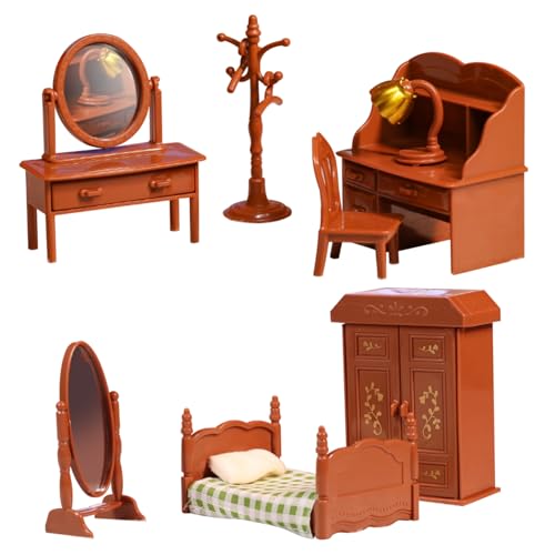 Lawnrden 5pcs/Set Dollhouse Möbel Set niedliche realistische Puppenhausmöbel Miniaturpuppenhauszubehör für Kinder Schlafzimmer Badezimmer DIY DUSHAUS PIELE, Schlafzimmer |.Küche von Lawnrden