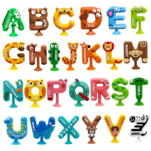 Lawnrden Alphabet -Badspielzeug, Saugbadspielzeug, 26pcs niedliches Tier Alphabet, Montessori Sensorische Bildungsschreibung Lernwerkzeuge für Kinder, Kleinkind von Lawnrden