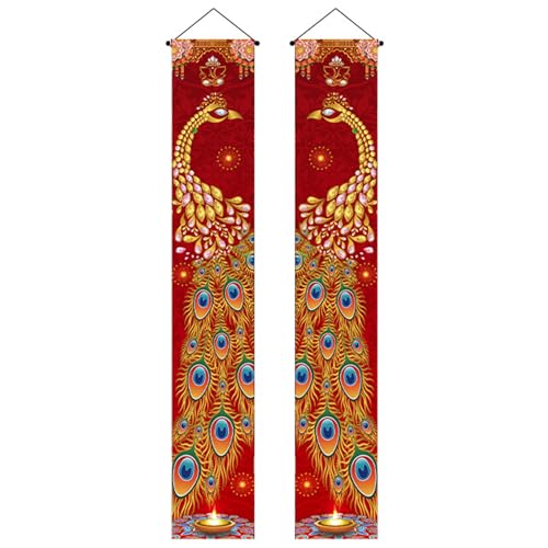 Lawnrden Diwali Banner Dekorationen 1 Paar 71 x 12 Zoll Pfauen Diwali Dekor Veranda Schild Hängende Puja -Dekorationen für Zuhause |.Puja für zu Hause von Lawnrden